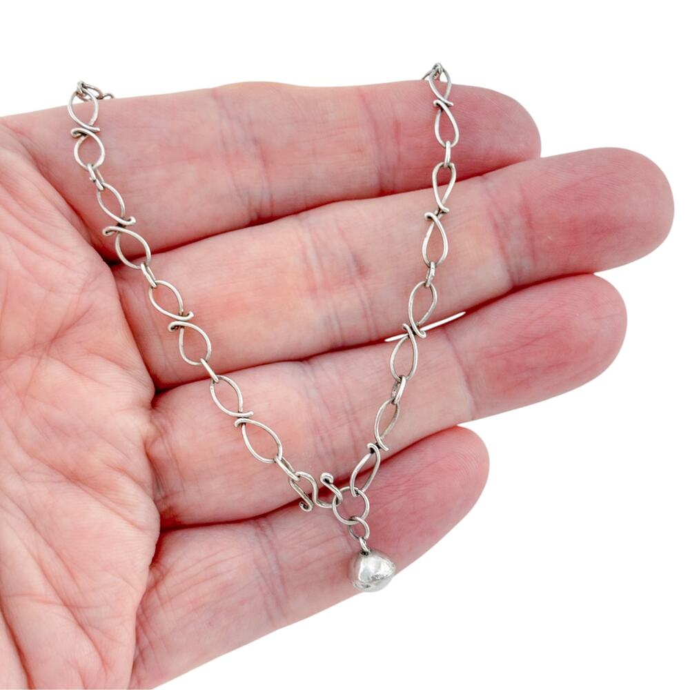 Vintage Sterling Silver 925 Fish Link Jingle Bell Anklet 10.5"